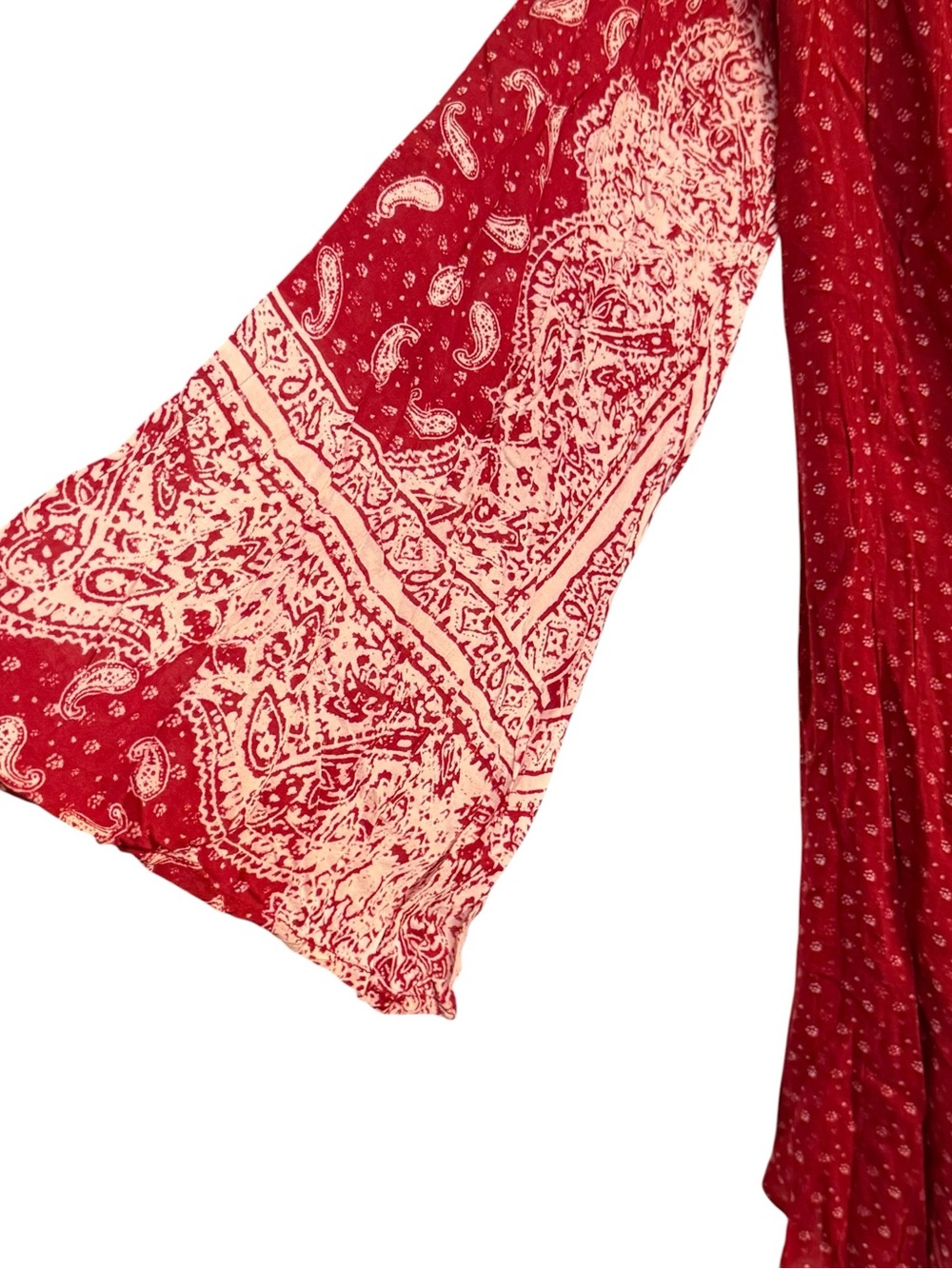 Free People Size Small Paisley Bell Sleeves BOHO Dress Red White . - Picture 3 of 10